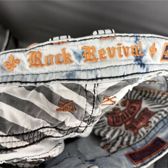 Rock Revival Men's Ayaan Biker Jeans 42x33 Blue Bleach Tie Dye Moto Streetwear - Picture 5 of 14